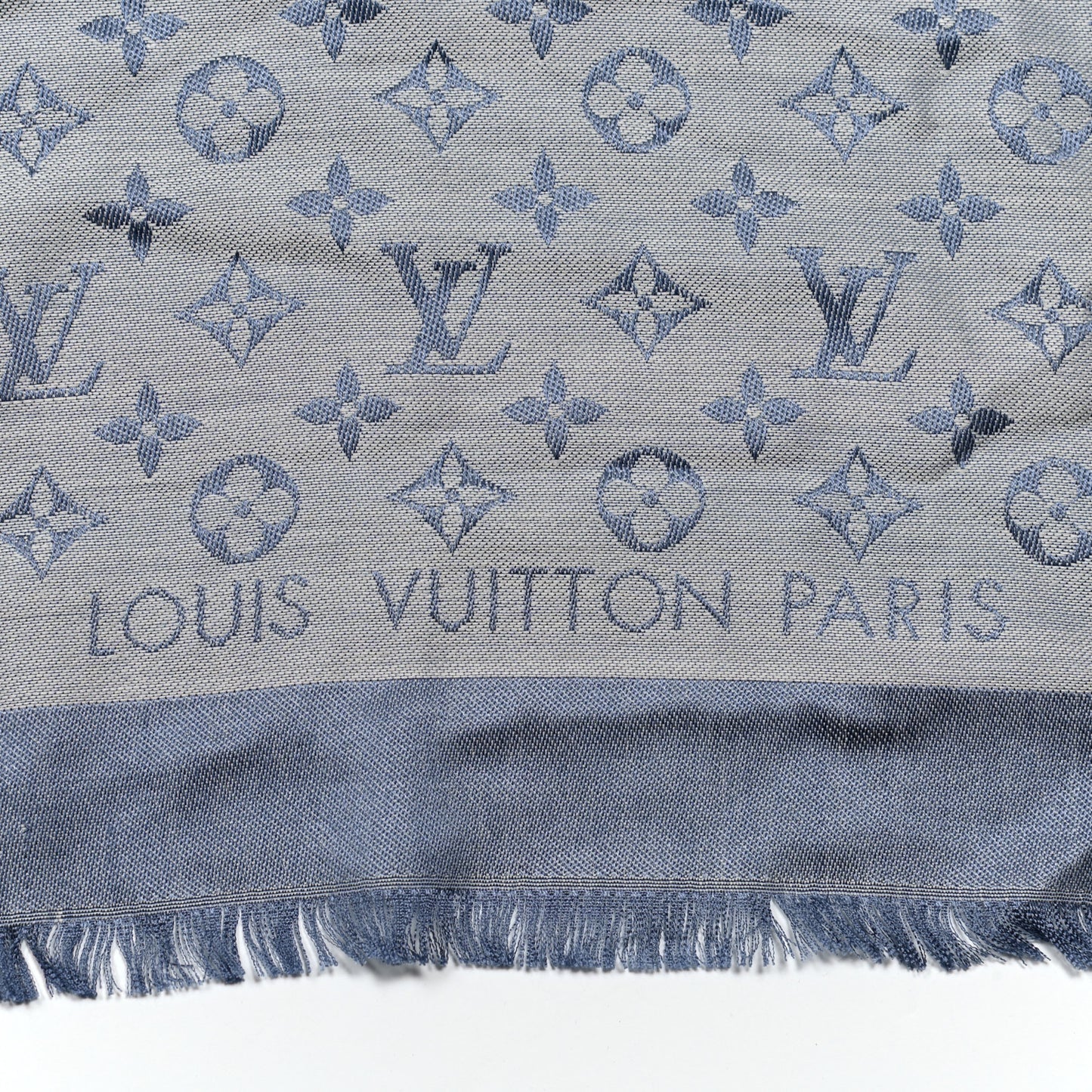 Silk Wool Monogram Denim Shawl Light Blue