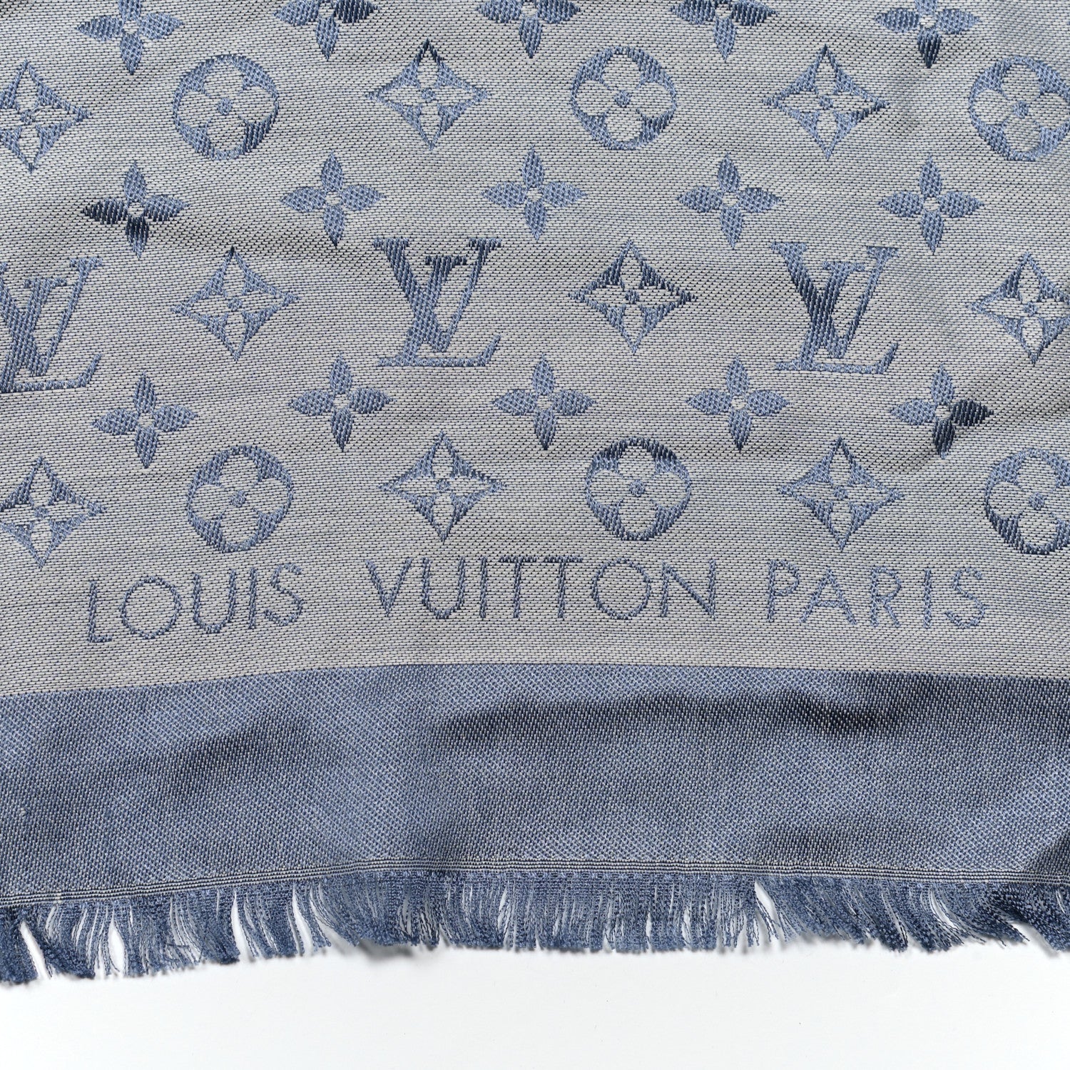 Louis Vuitton Silk Wool Monogram Denim Shawl Light Blue 2 of 3