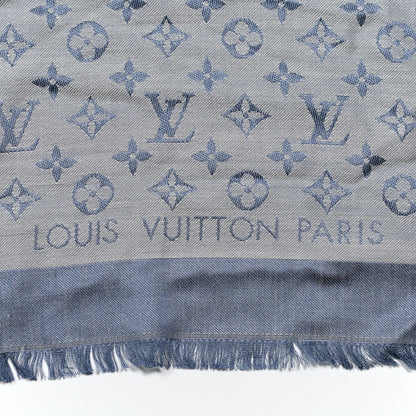 Louis Vuitton Silk Wool Monogram Denim Shawl Light Blue 2 of 3