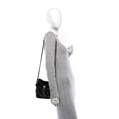 Chanel Lambskin Quilted Pearl Bucket Bag Black 2 of 10