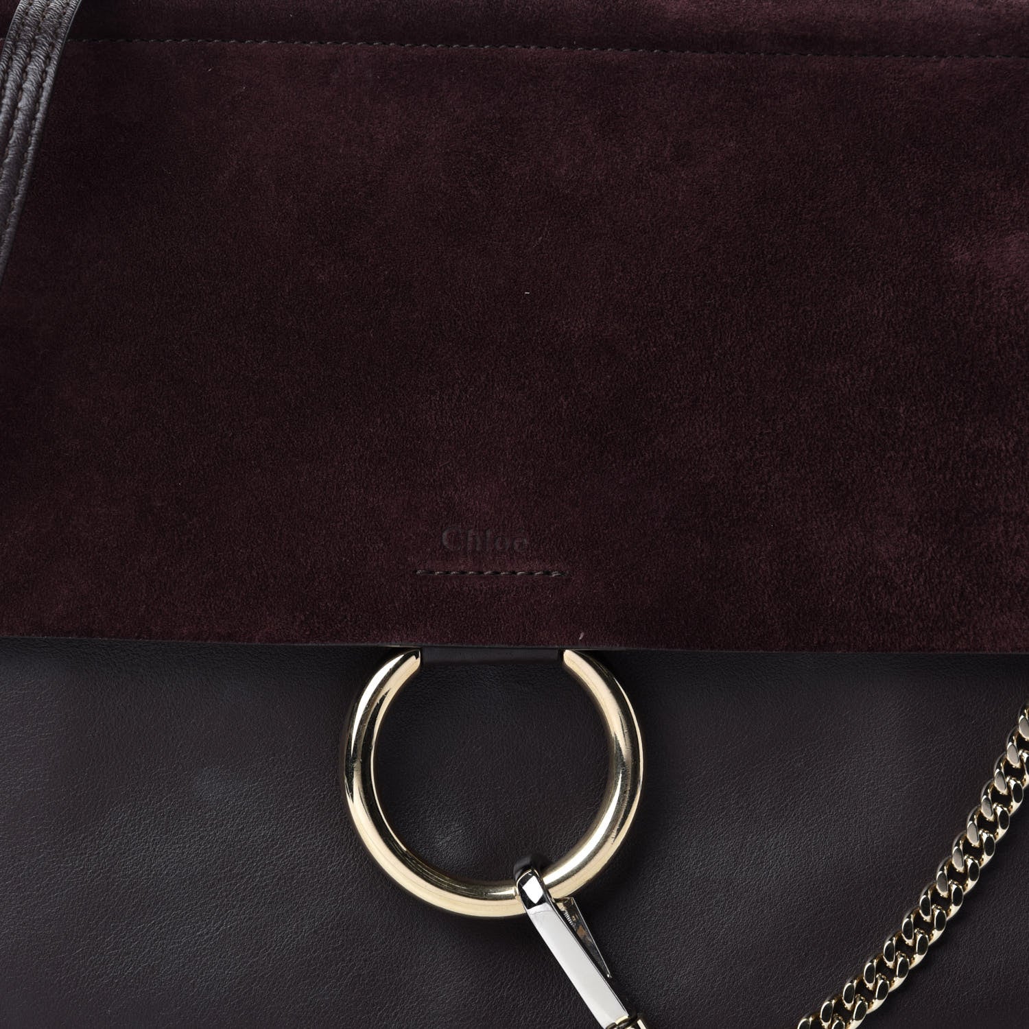 Chloe Suede Calfskin Medium Faye Shoulder Bag Dark Purple 10 of 10