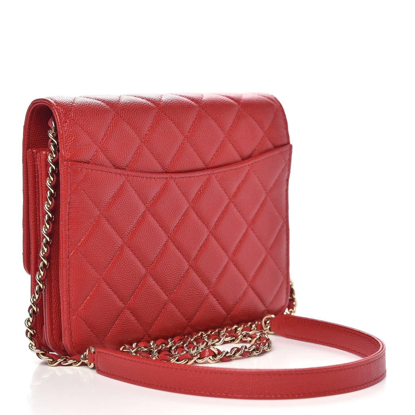 Caviar Quilted Square Wallet On Chain WOC Red
