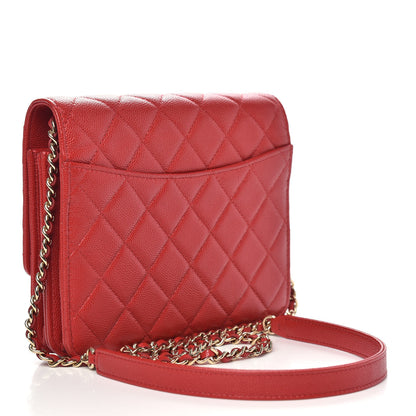 Chanel Caviar Quilted Square Wallet On Chain WOC Red 3 of 11