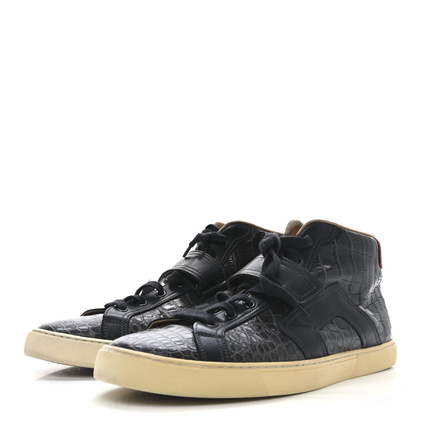 Shiny Porosus Crocodile Mens Quantum High Top Sneakers 44.5 Black