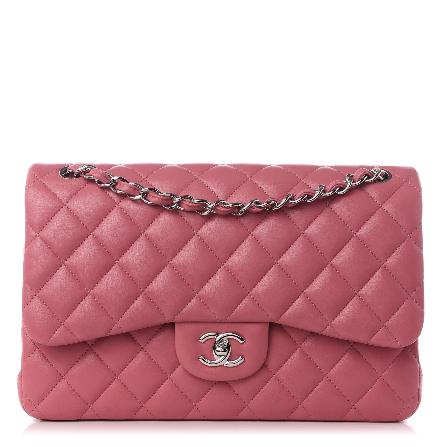 Lambskin Quilted Jumbo Double Flap Pink