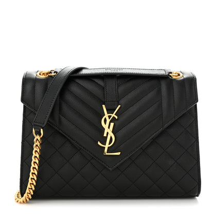 Saint Laurent Grain De Poudre Textured Mixed Matelasse Triquilt Medium Monogram Satchel Black 1 of 13