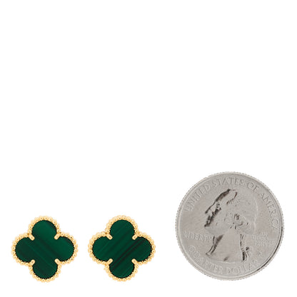 Van Cleef & Arpels 18K Yellow Gold Malachite Vintage Alhambra Earrings 2 of 5