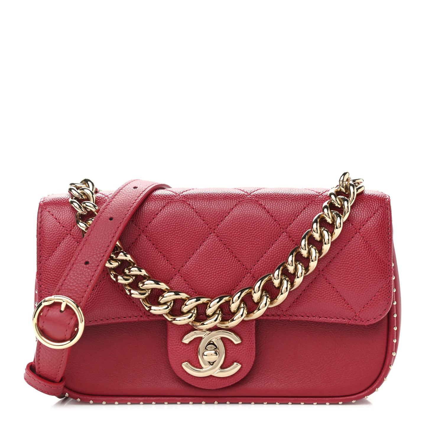 Caviar Quilted Mini Studded Flap Red