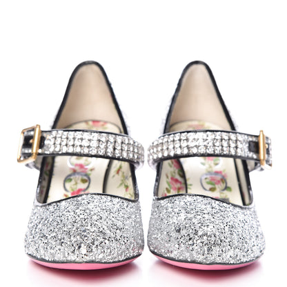 Gucci Calfskin Glitter Slyvie Mary Jane Pumps Argento 35.5 2 of 10