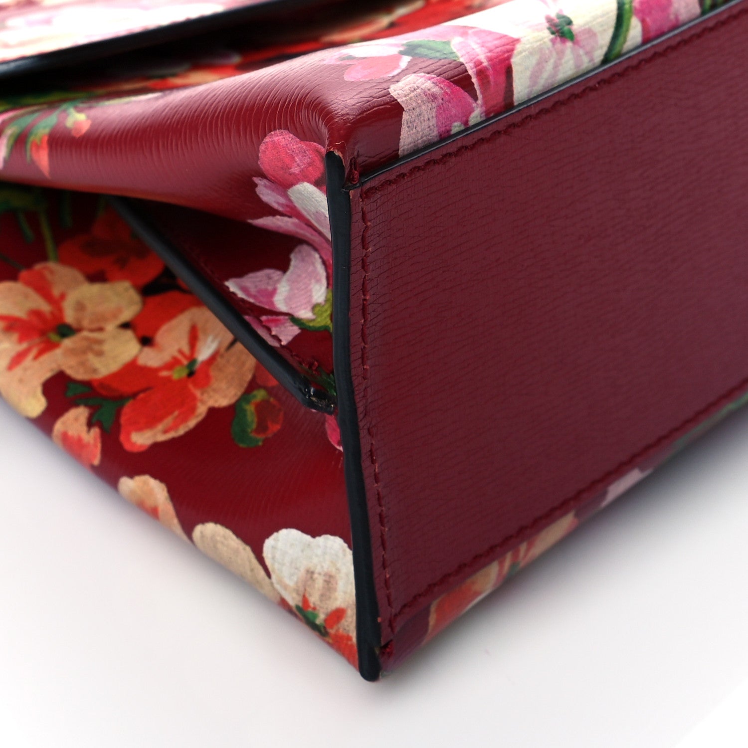 Gucci Shangai Calfskin Blooms Print Small Bamboo Daily Top Handle Bag Romantic Cerise Multicolor 8 of 9