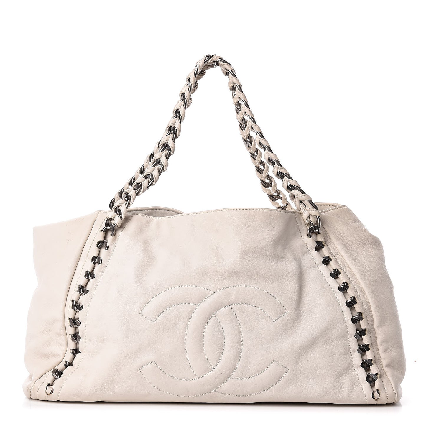 Calfskin Large East West Modern Chain Tote White