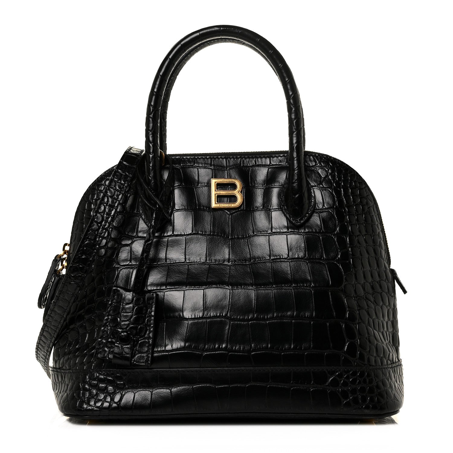 Balenciaga Calfskin Crocodile Embossed S Rivet Ville Top Handle Bag Black 1 of 8