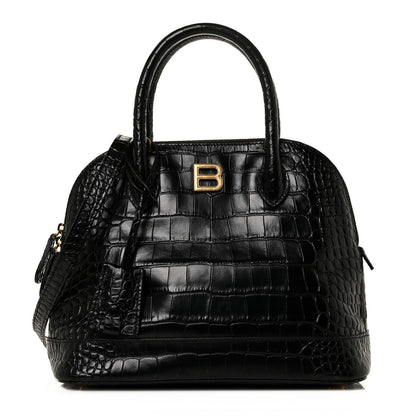 Balenciaga Calfskin Crocodile Embossed S Rivet Ville Top Handle Bag Black 1 of 8