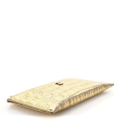 Chanel Metallic Calfskin Crocodile Embossed Cocodile Zip Pouch Gold 4 of 8