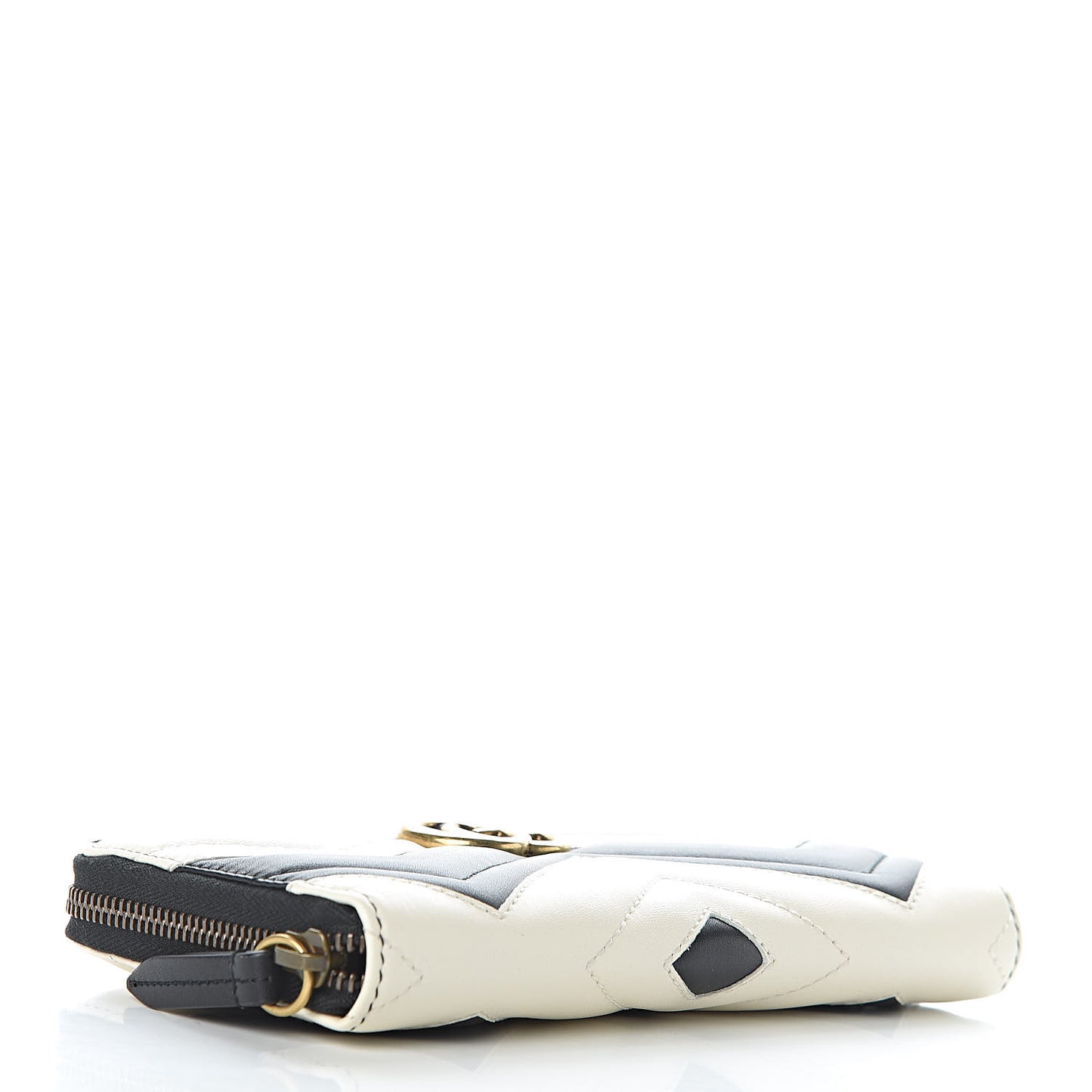 Calfskin Matelasse GG Marmont Zip Around Wallet Black White