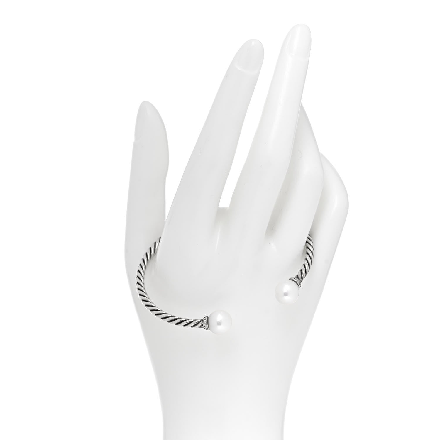 David Yurman Sterling Silver Diamond Pearl 9mm Solari Bracelet 2 of 5