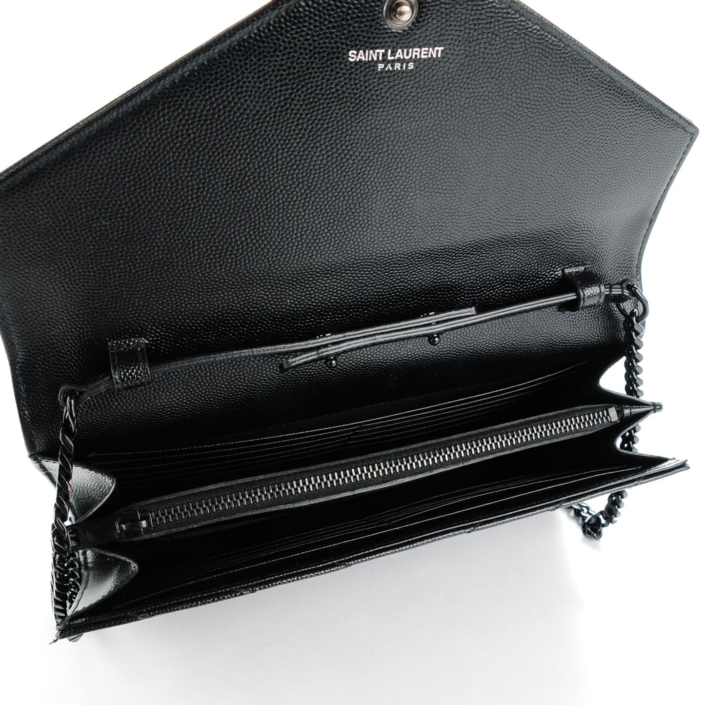 Grain De Poudre Matelasse Chevron Monogram Chain Wallet Black
