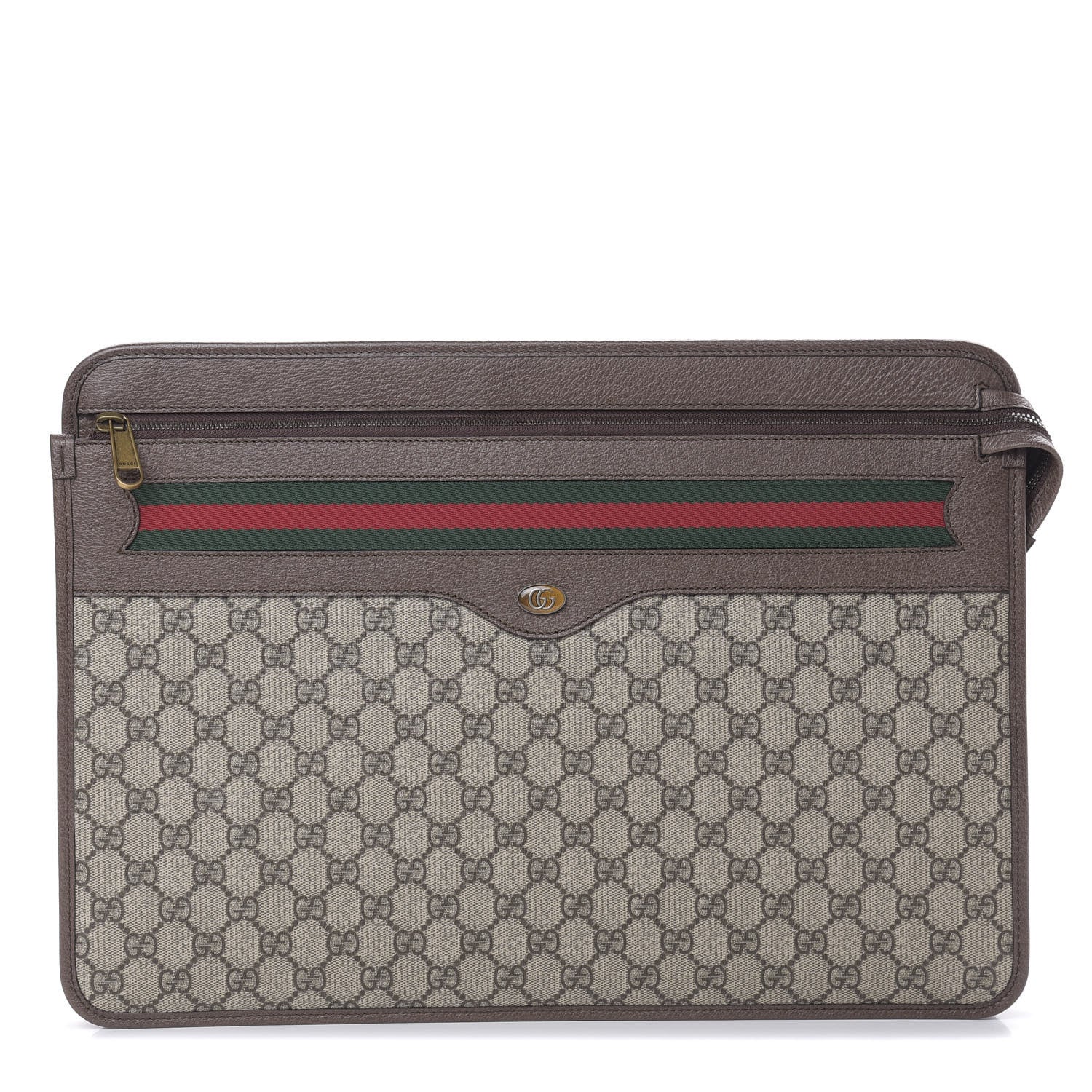 Gucci GG Supreme Monogram Textured Calfskin Web Ophidia Documents Holder Beige Ebony New Acero 1 of 7