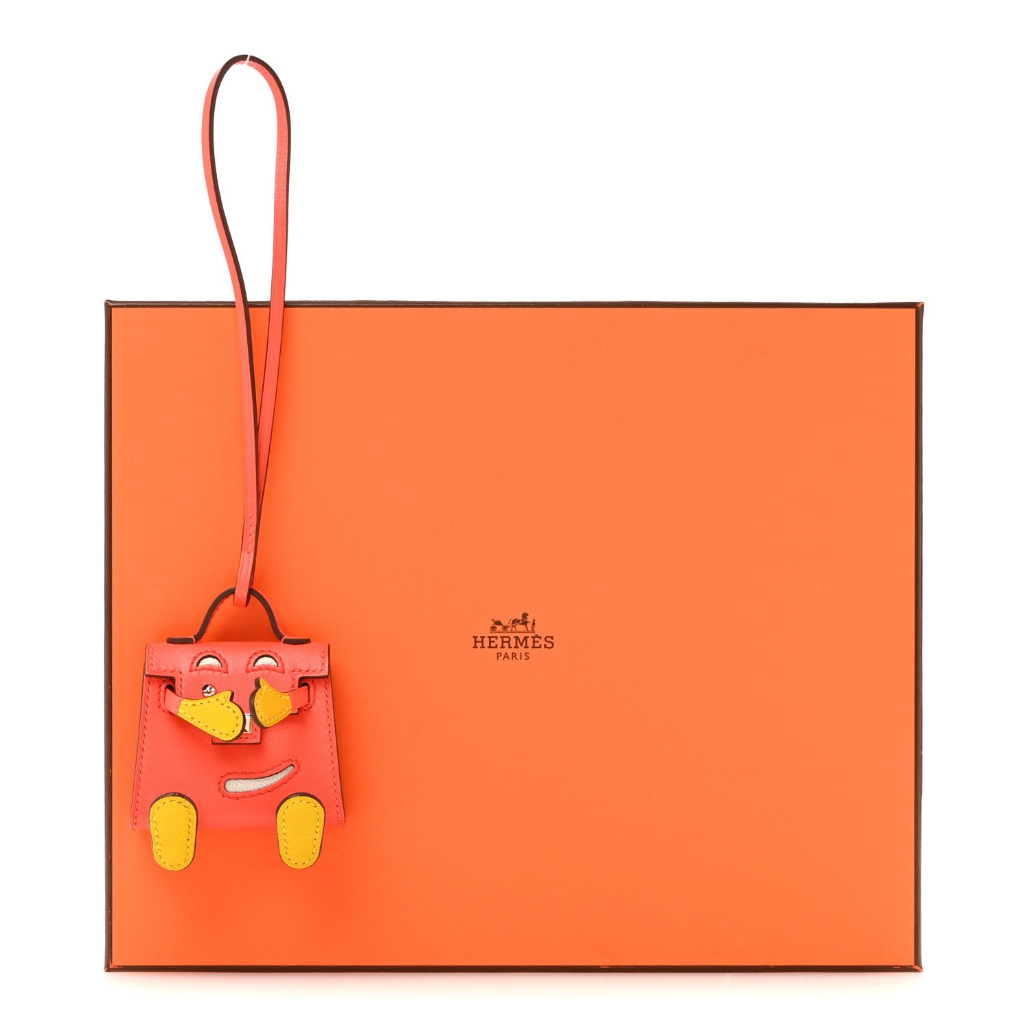 Hermes Tadelakt Chevre Mysore Kelly Quelle Idole Bag Charm Orange Poppy Jaune De Naples 6 of 6