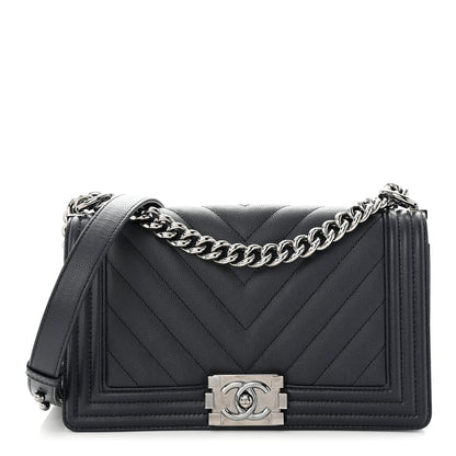 Chanel Caviar Chevron Quilted Medium Boy Flap Navy 1 of 11