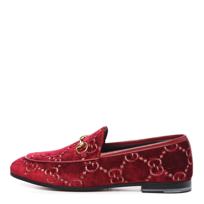 Gucci Velvet Malaga Kid GG Monogram Horsebit Womens Jordaan Loafers 38.5 Red Cipria Romantic Cerise 1 of 9