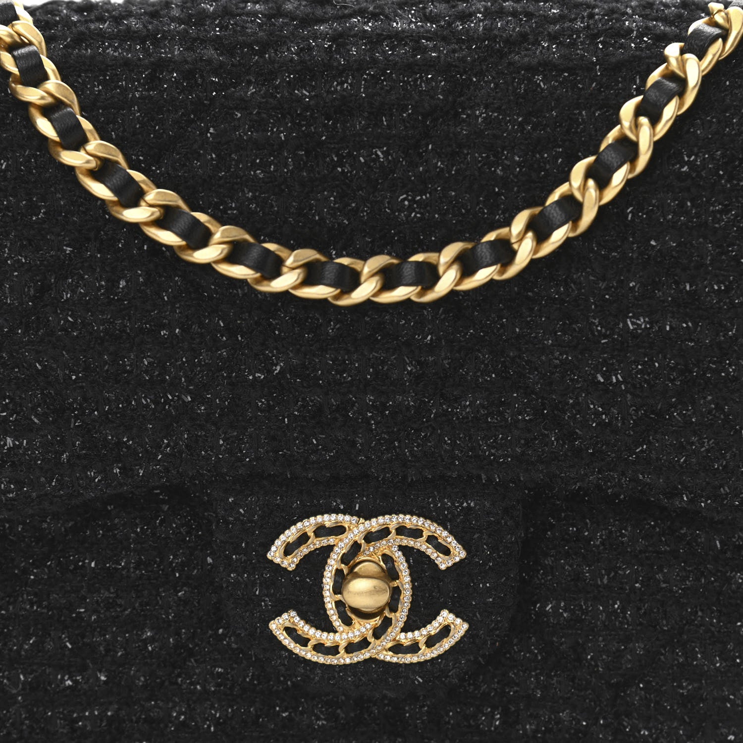 Chanel Tweed Quilted Mini Crystal CC Square Flap Black 8 of 11