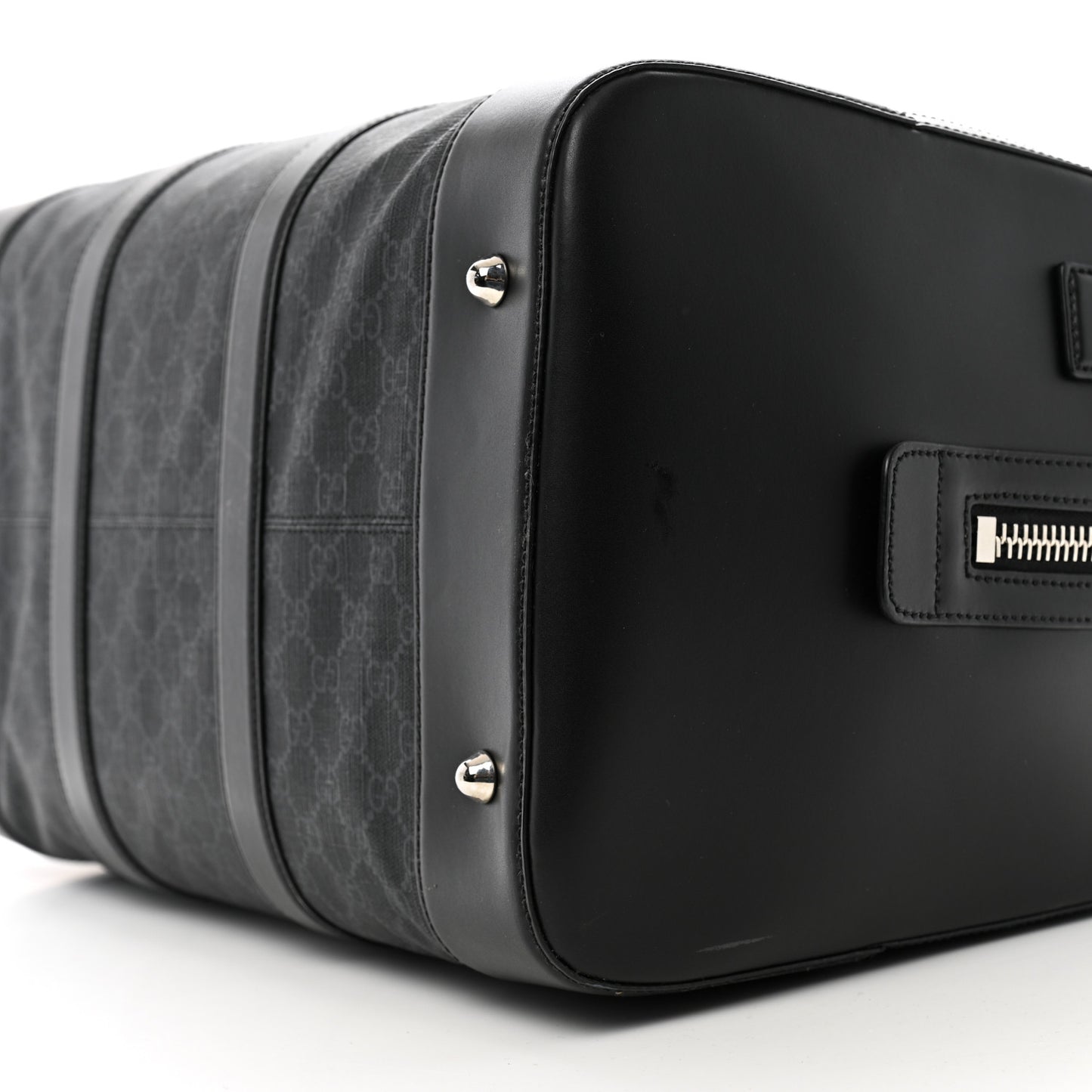 Soft GG Supreme Monogram Appia Calfskin Web Medium Carry On Duffle Bag Black Grey