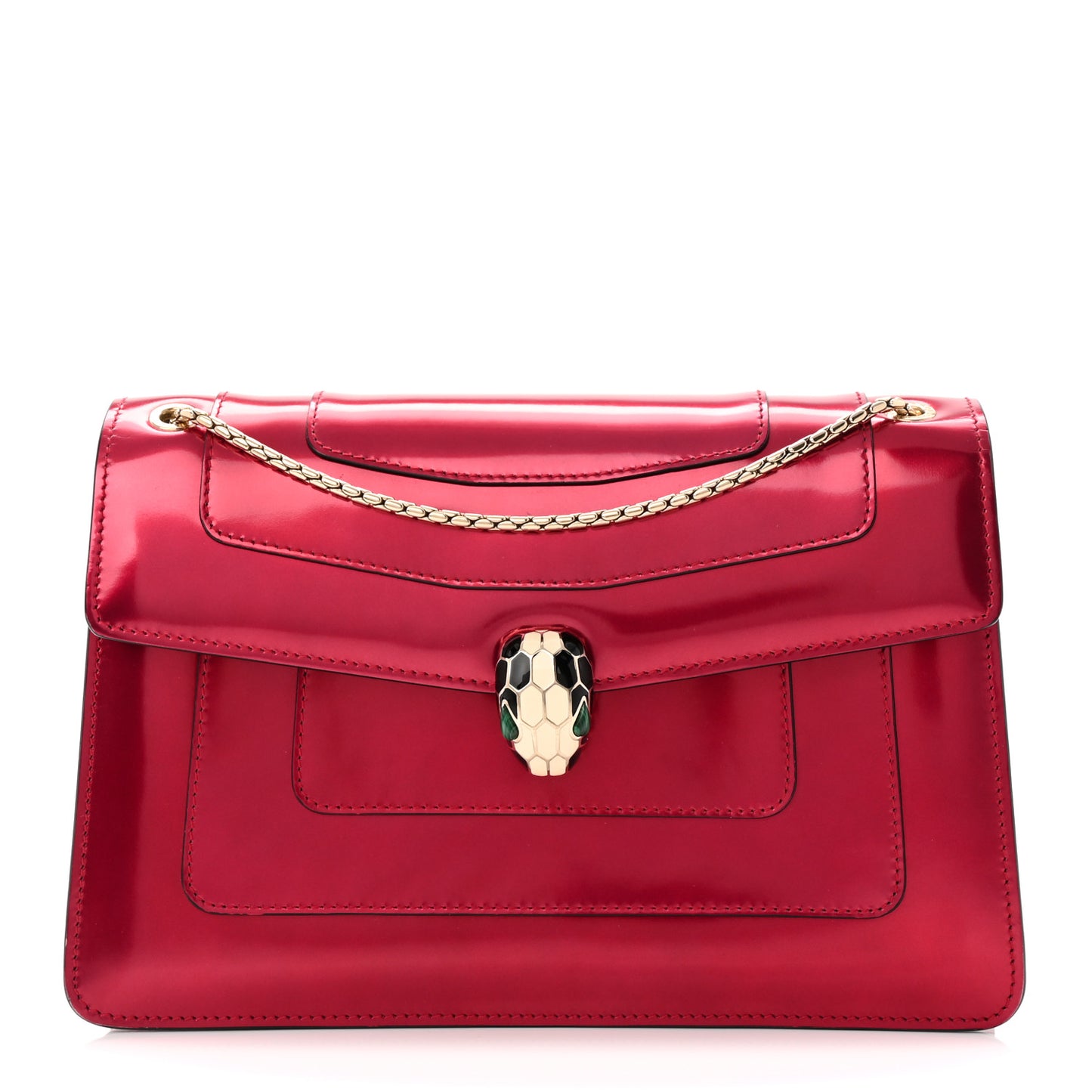 Metallic Calfskin Serpenti Forever Shoulder Bag Red