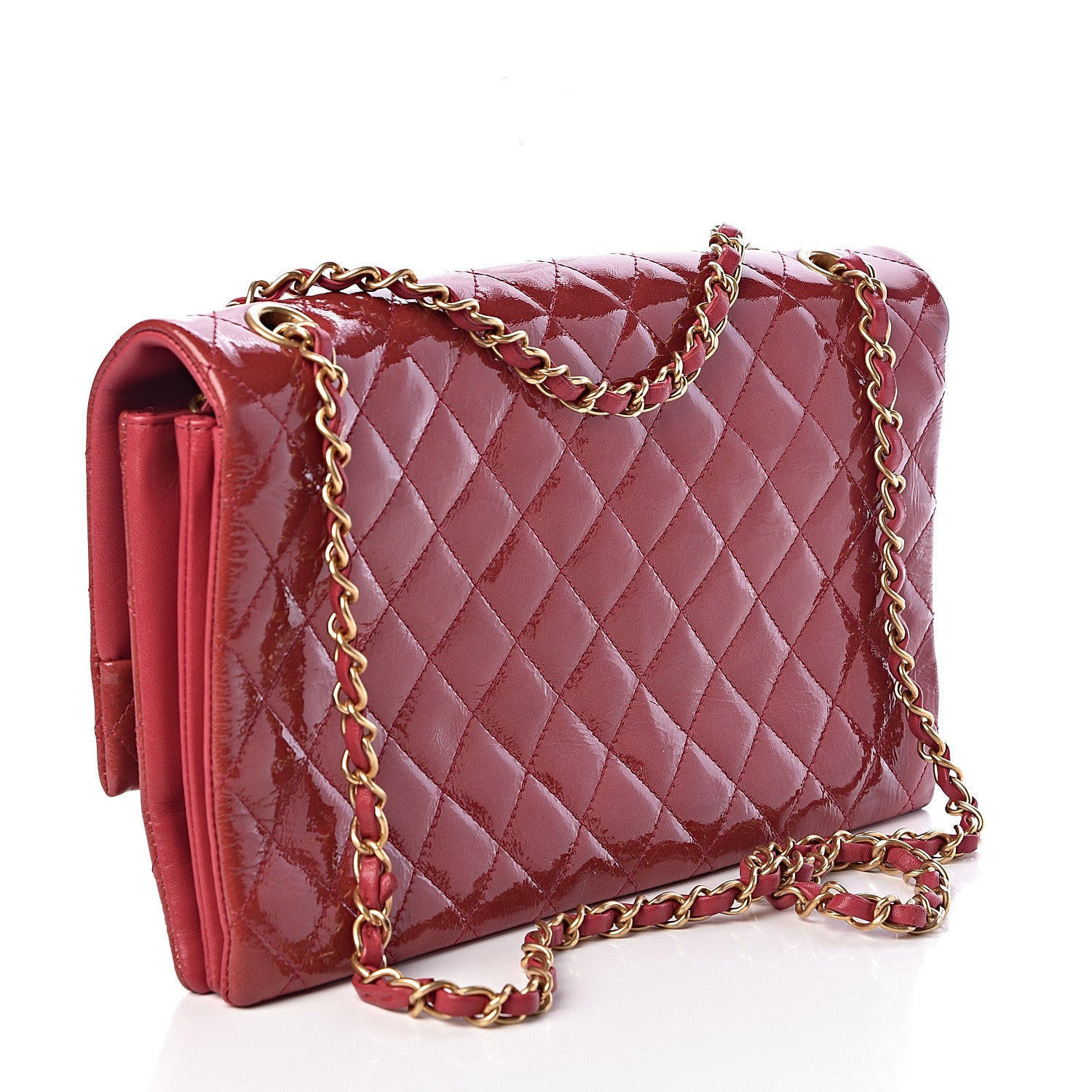 Chanel Patent Quilted 3 Pocket Accordion Flap Dark Pink 3 of 12