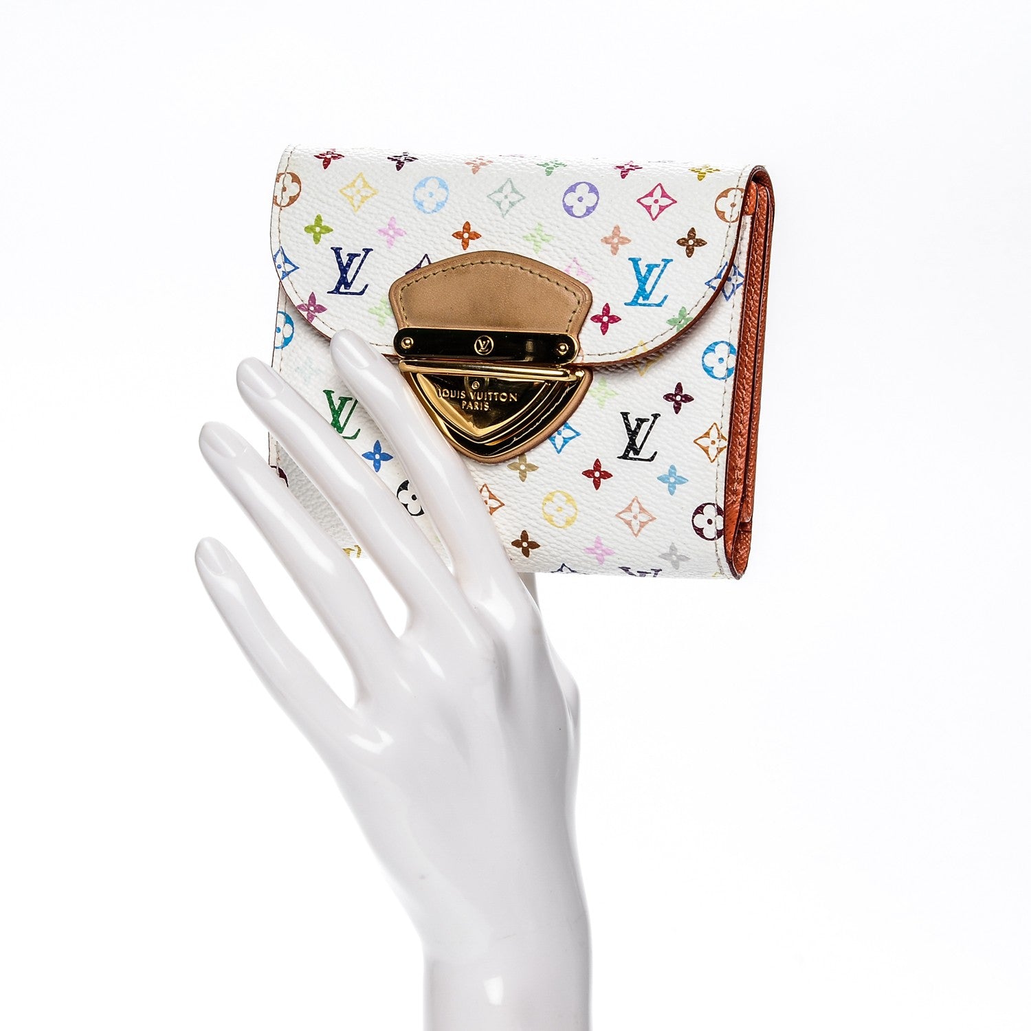 Louis Vuitton Monogram Multicolor Joey Wallet White Orange 2 of 7