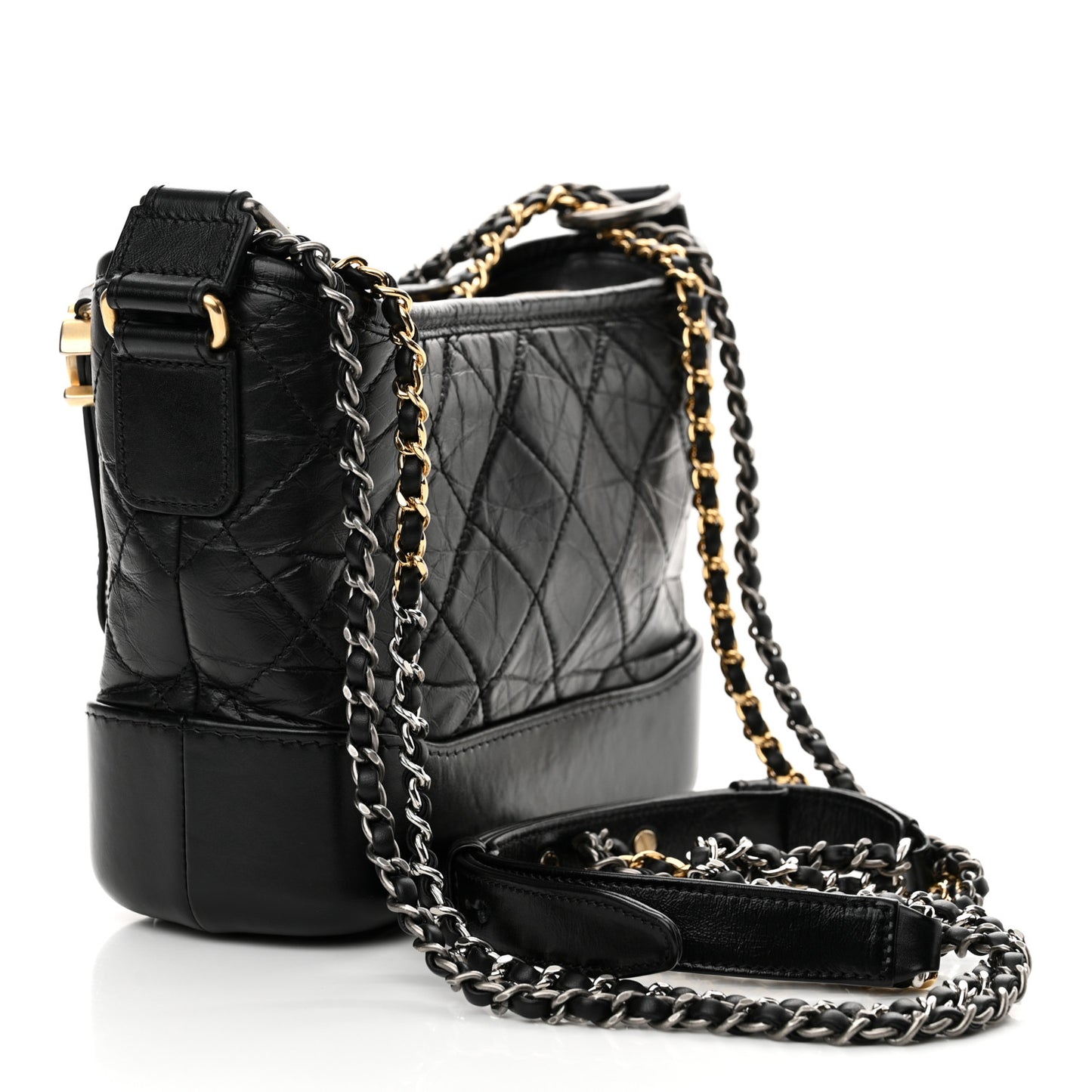 Aged Calfskin Quilted Small Gabrielle Hobo Black