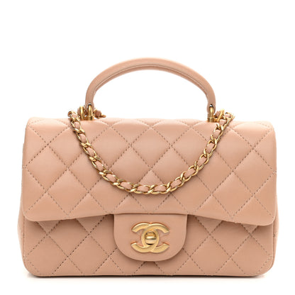 Chanel Lambskin Quilted Mini Top Handle Rectangular Flap Beige 1 of 10