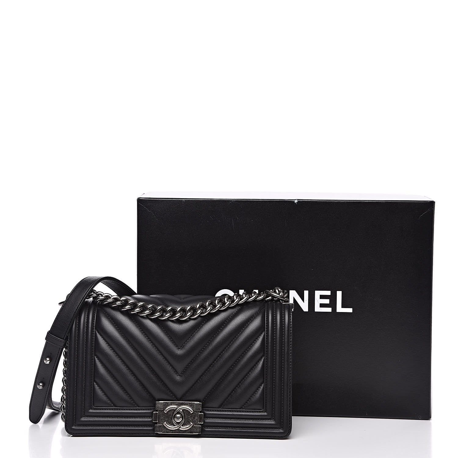 Chanel Calfskin Chevron Quilted Medium Boy Flap Black 13 of 13