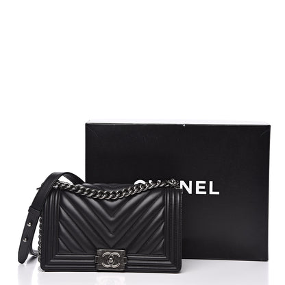 Chanel Calfskin Chevron Quilted Medium Boy Flap Black 13 of 13