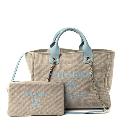 Chanel Mixed Fibers Calfskin Small Deauville Tote Grey Light Blue 1 of 11