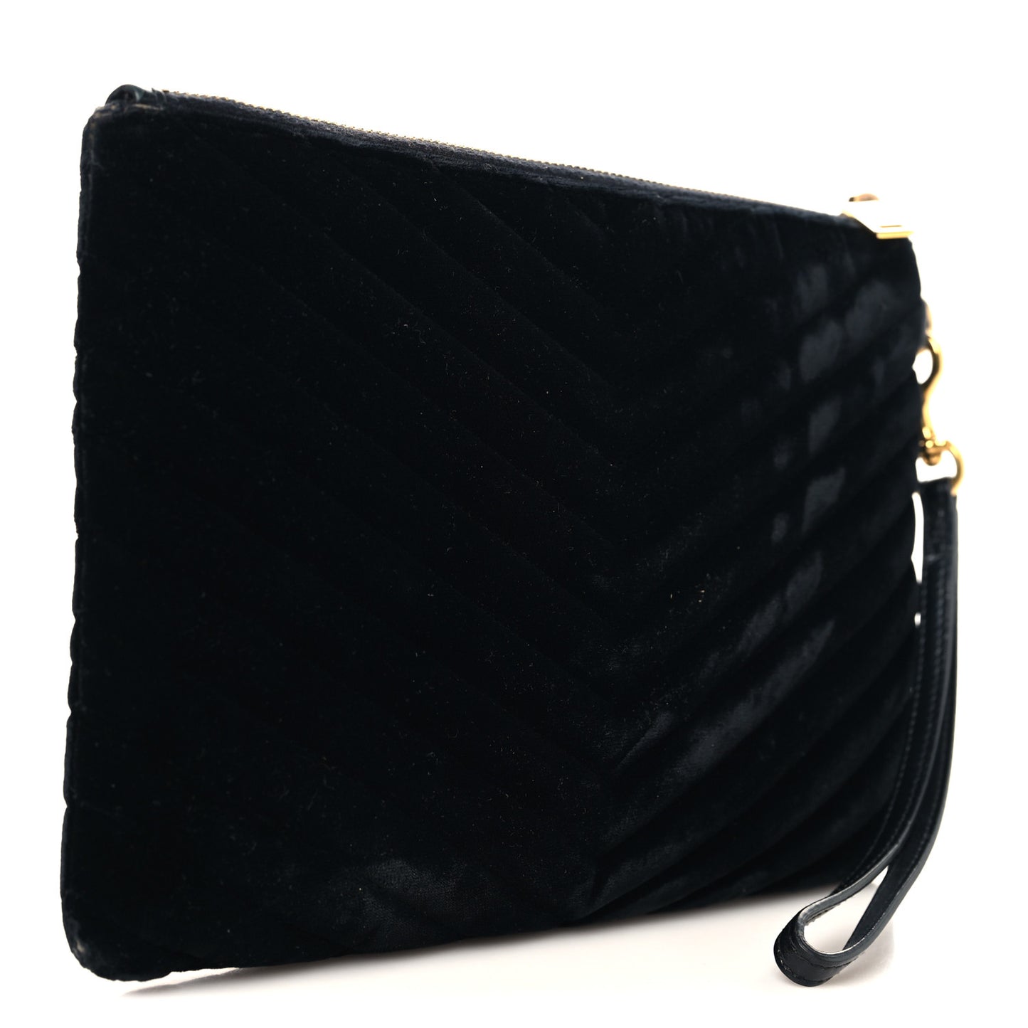 Velvet Matelasse Chevron Monogram A5 Wristlet Black
