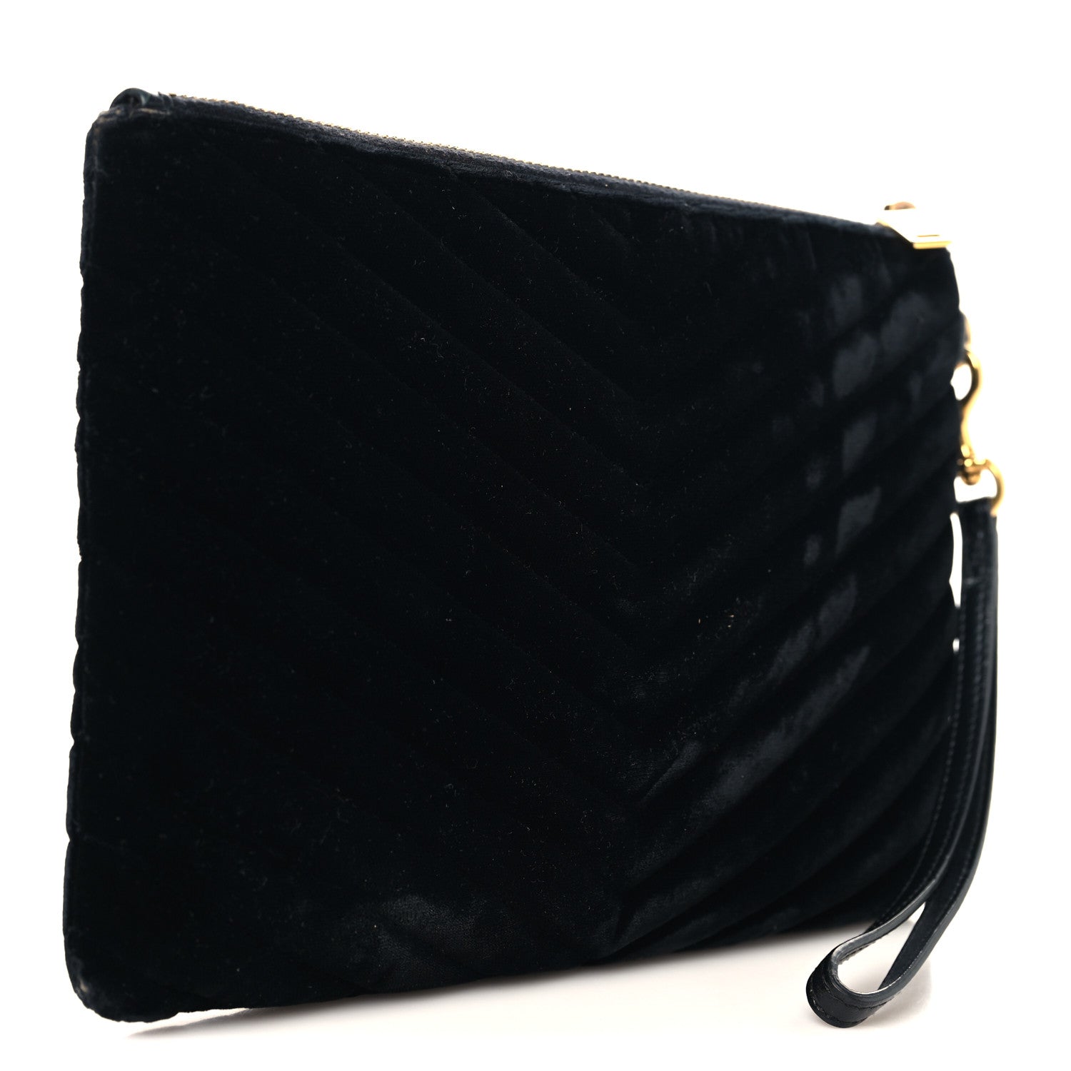 Saint Laurent Velvet Matelasse Chevron Monogram A5 Wristlet Black 3 of 8