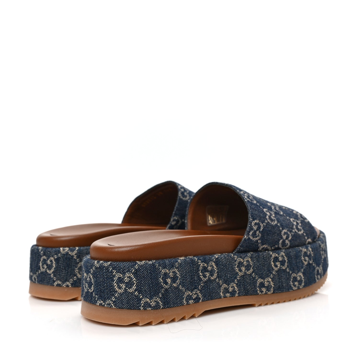 Jacquard Black Denim GG Monogram Angelina Platform 55mm Slide Sandals 38 Blue Tea Cuir