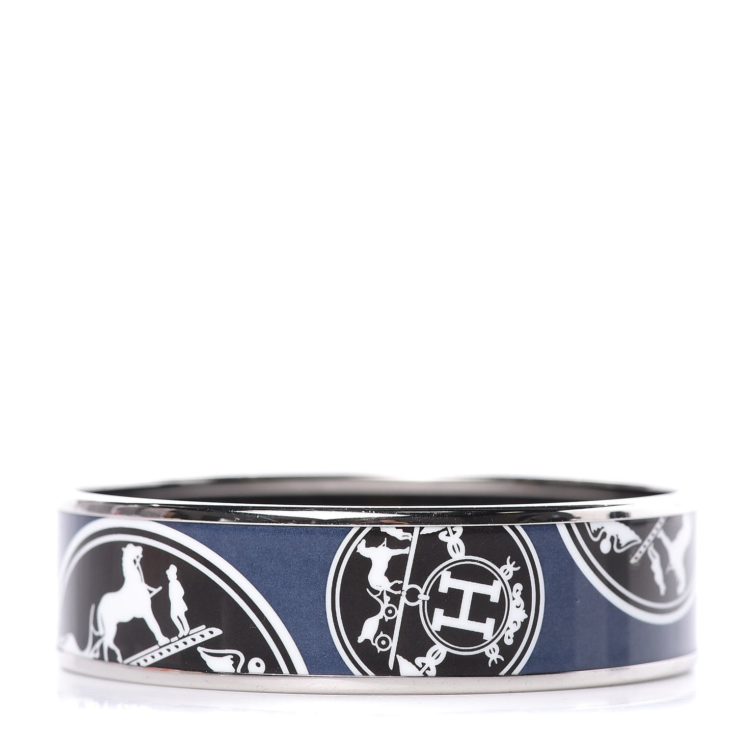Enamel Printed Wide Ex Libris Bracelet 65 Bleu Nuit