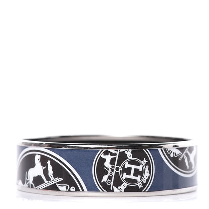 Hermes Enamel Printed Wide Ex Libris Bracelet 65 Bleu Nuit 5 of 6