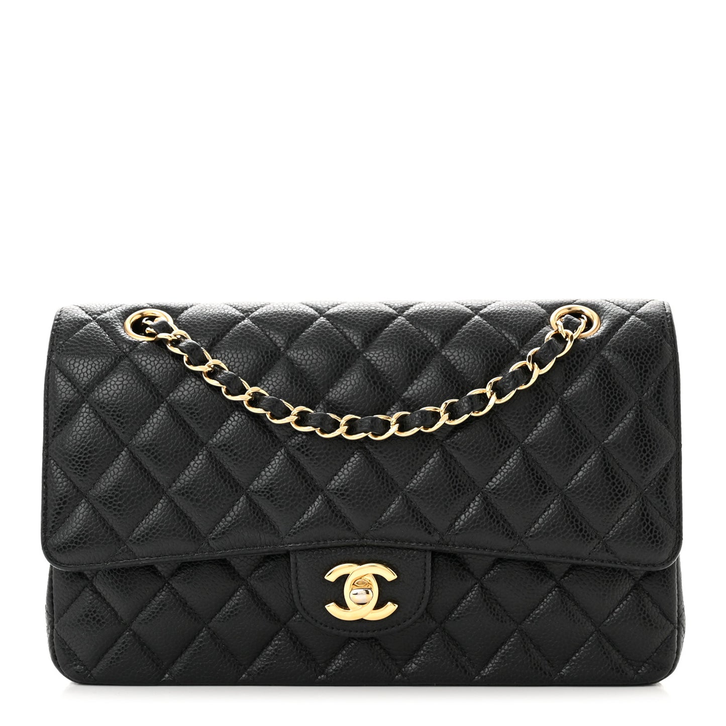 Caviar Quilted Medium Double Flap Black