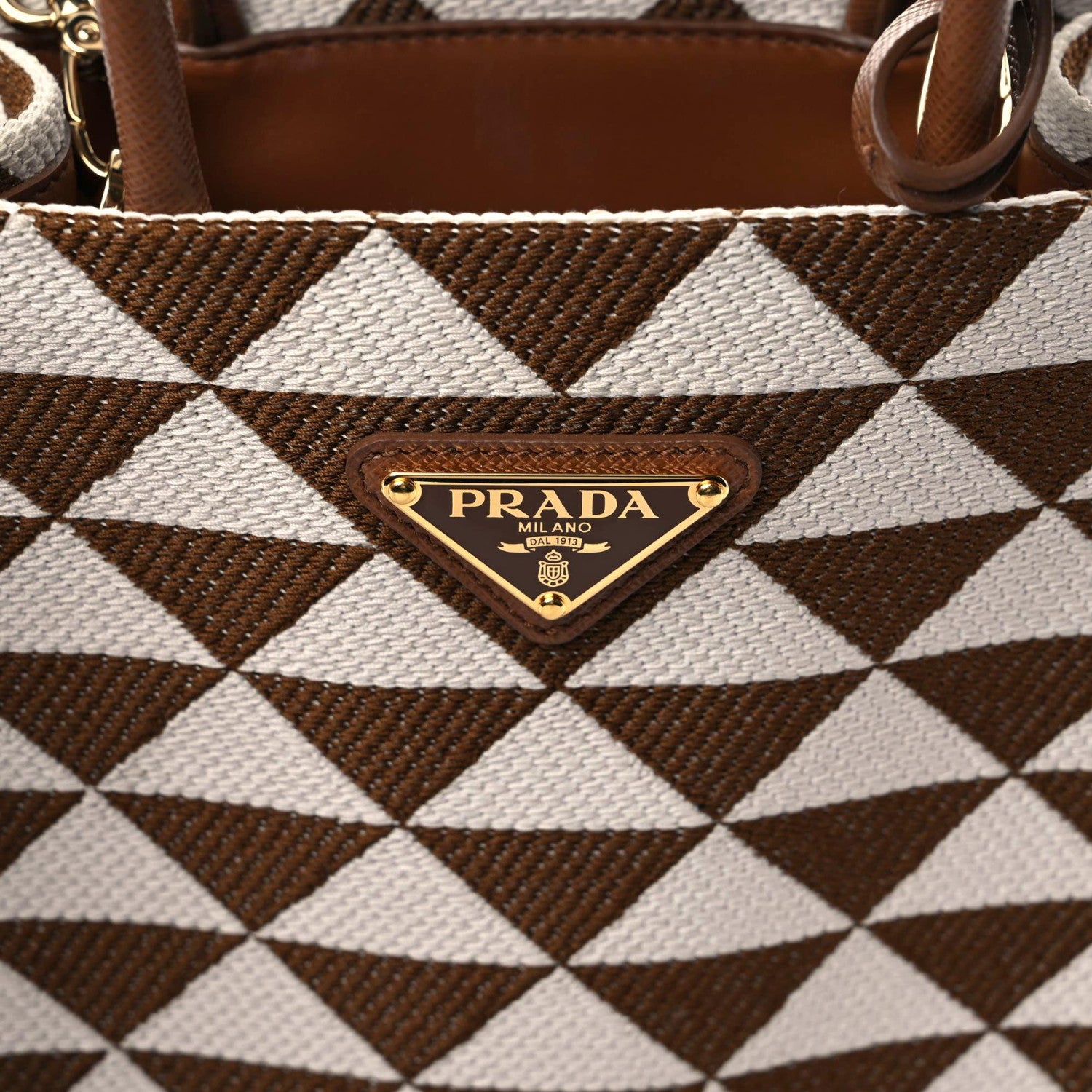 Prada Jacquard Saffiano Triangolo Symbole Embroidered Micro Tote Tobacco Talco 7 of 11