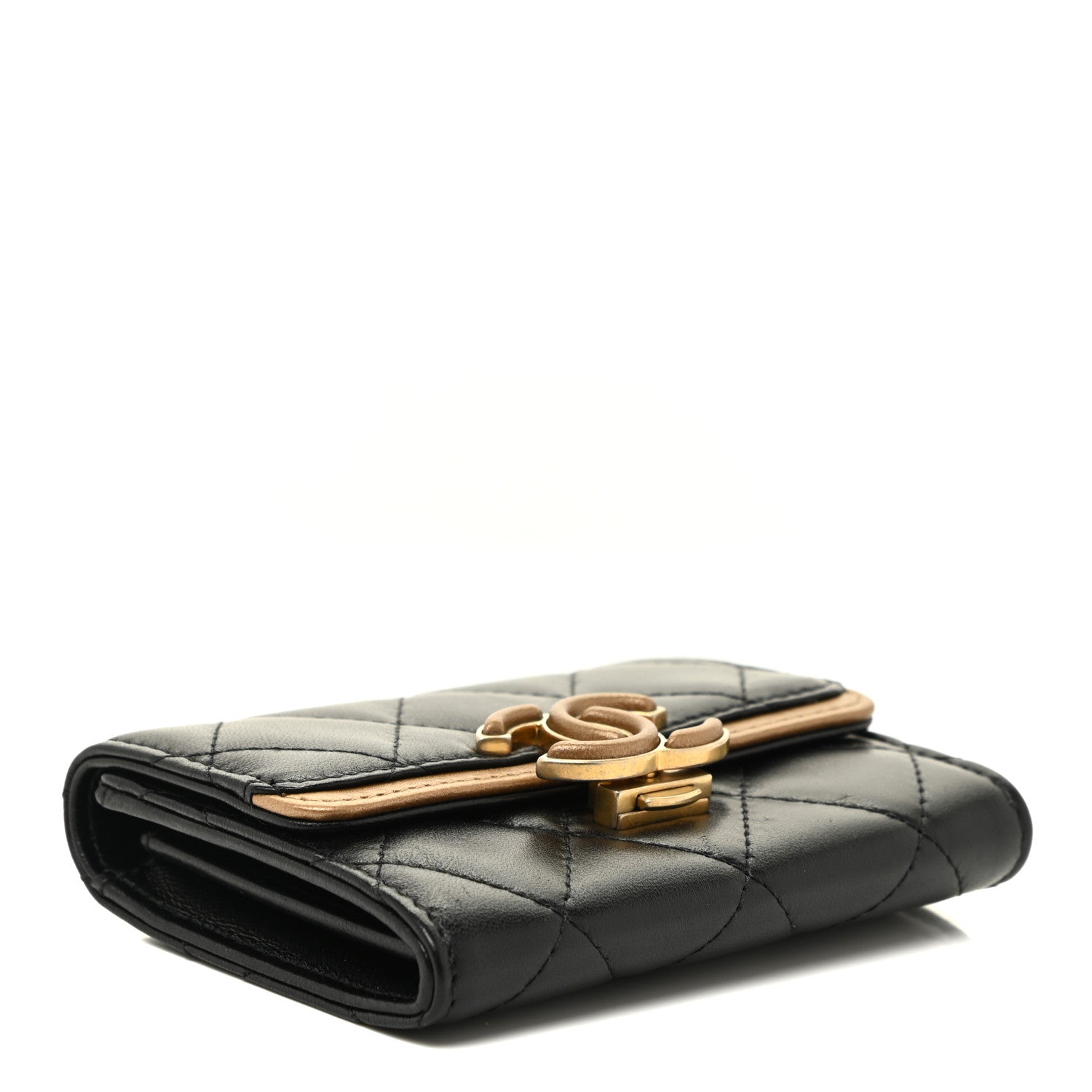 Chanel Lambskin Quilted CC Chic Flap Card Holder Black Gold 3 of 12