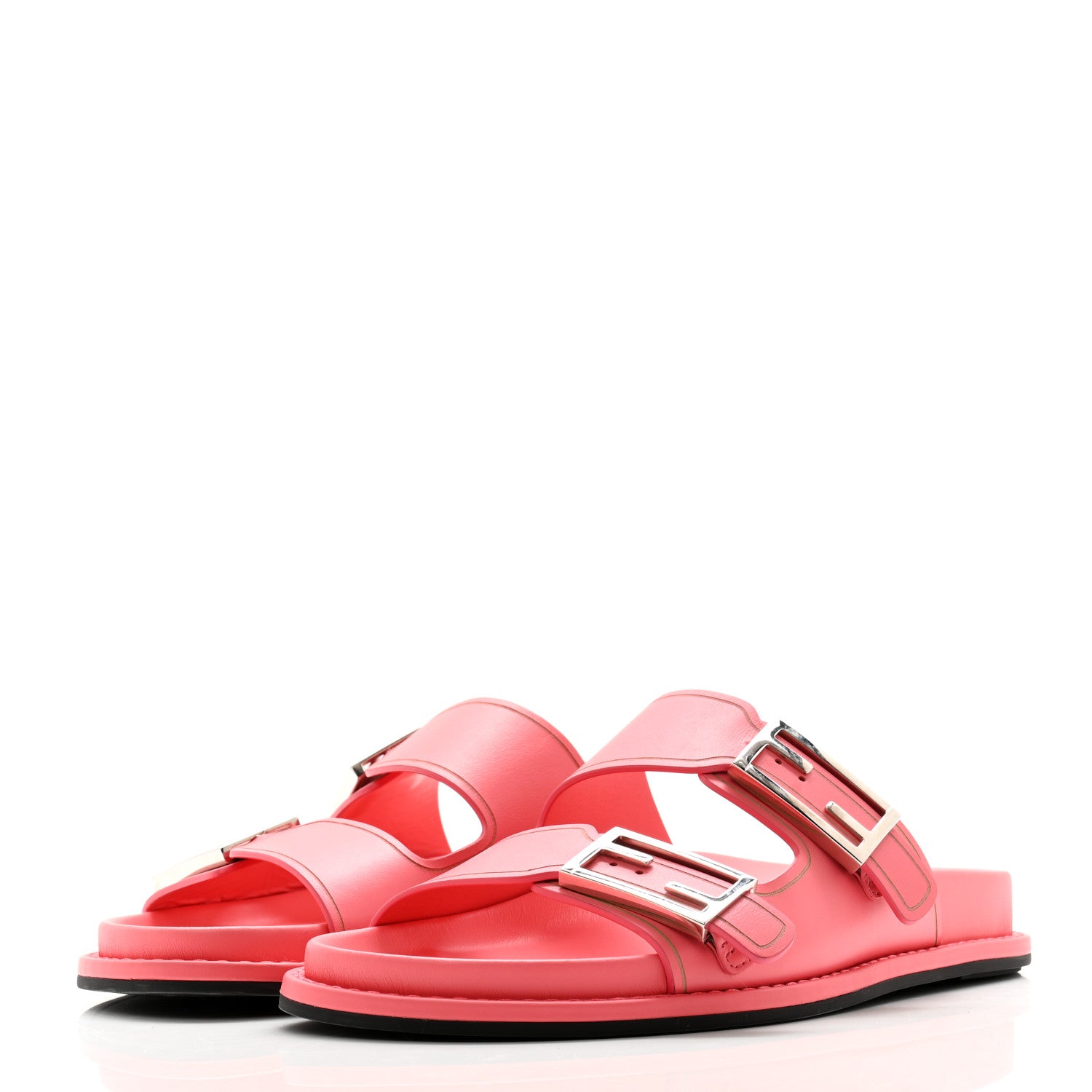 Fendi Vitello Fendi Feel Buckled Slide Sandals 38 Pink Dalia 3 of 9