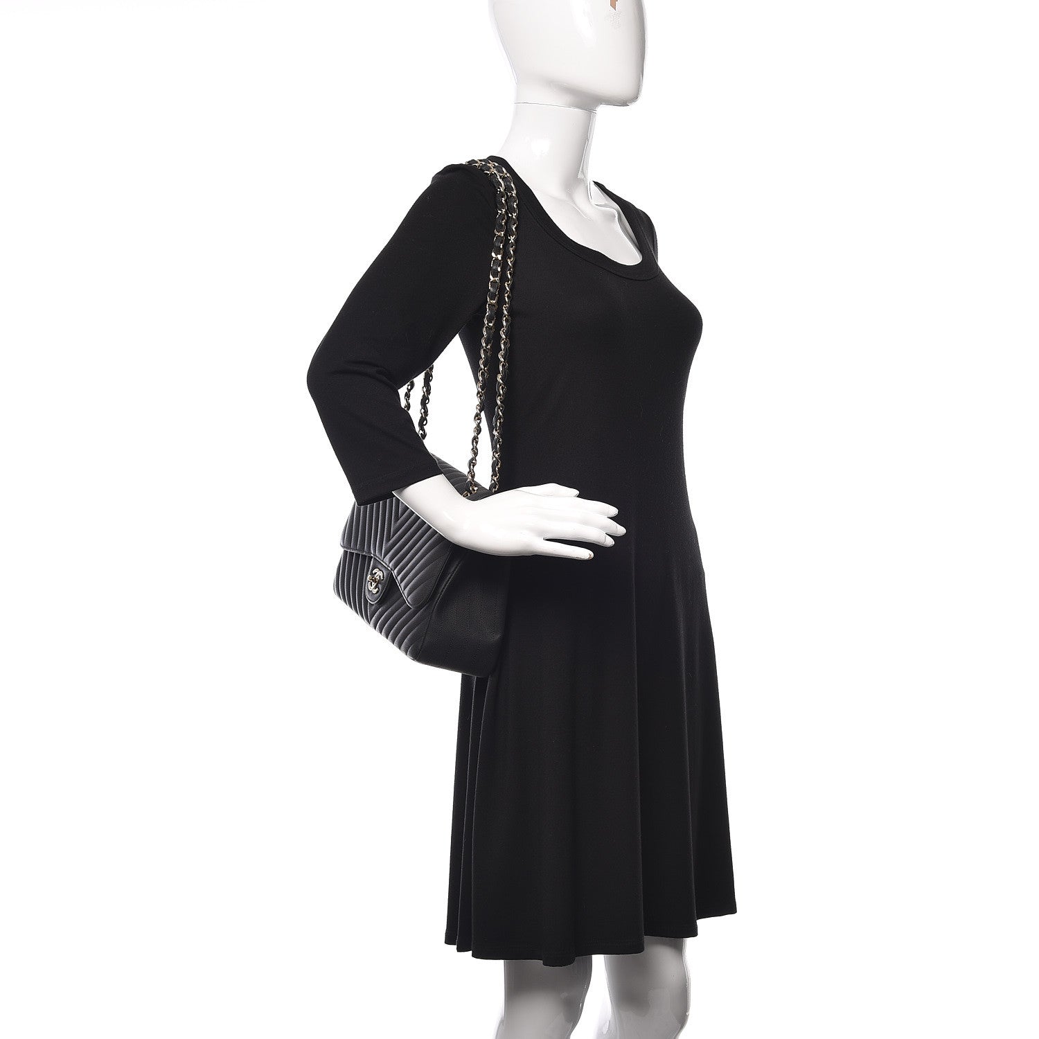 Chanel Caviar Chevron Quilted Jumbo Double Flap Black 2 of 15