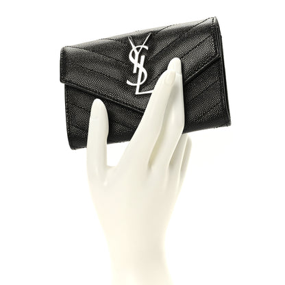 Saint Laurent Grain De Poudre Matelasse Chevron Small Monogram Envelope Wallet Black 2 of 7