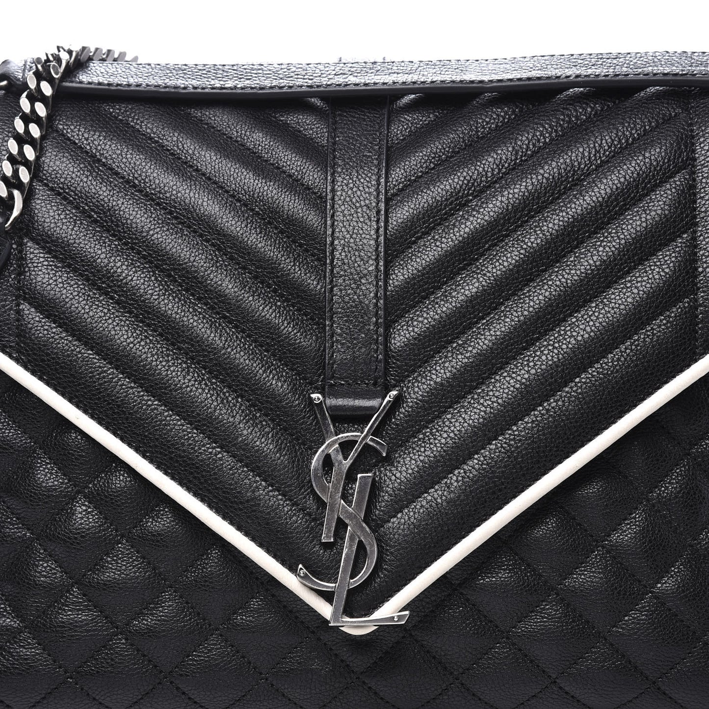 Calfskin Mixed Matelasse Triquilt Large Monogram Envelope Satchel Black White