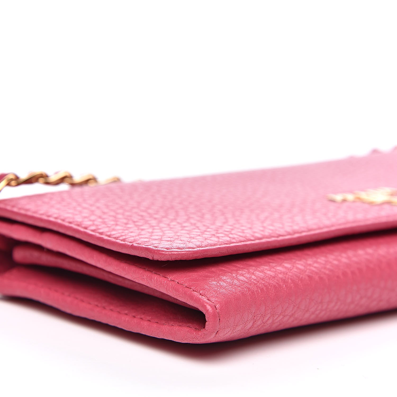 Prada Vitello Grain Metal Oro Chain Wallet Peonia 8 of 9