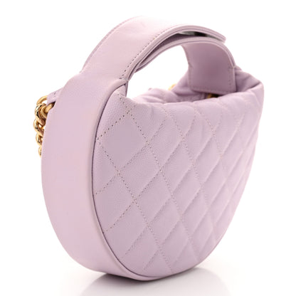 Chanel Shiny Caviar Quilted Bow Pouch Hobo Light Purple 3 of 11