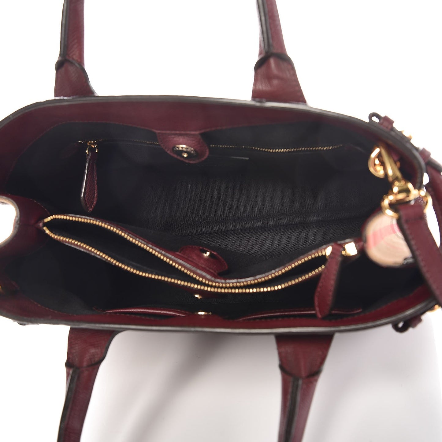 Grainy Calfskin House Check Medium Banner Tote Mahogany Red